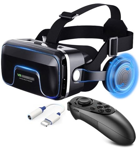 Casque Realite Virtuelle avec Contrôleur et Écouteurs,Casque Virtuelle Réalité pour Telephone pour Films 3D Jeux Vidéo,Casque VR Smartphone pour 4,7 à 7,2 Pouces Tout,Cadeaux de Noël pour Les Enfants