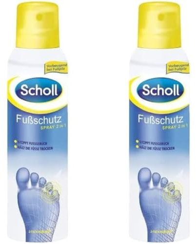 Scholl Fusspilz Schutzspray, mildes Fußdeo mit lang anhaltender Wirkung gegen unangenehme Gerüche, (1 x 150 ml) (Packung mit 2)