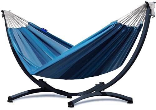 Hamac de Jardin avec Cadre en Acier - Hamac 200x120 - Capacité de Charge 120 kg (Pacifique (Bleu))