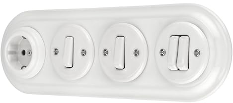 Presa da incasso in porcellana retrò, interruttore, 4 prese, tutto in uno, set serie PR1 bianco