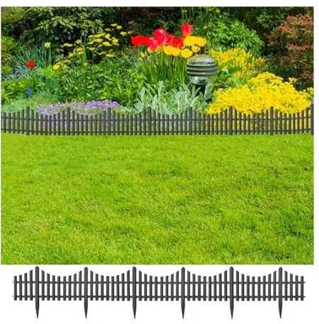 Lawn Border Edge Fence - 10pcs Black Wooden Effect Edging Picket Garden Fencing | Picket Border Fence Panels Fencing Edge | Plant Borders Decorative | Landscape Path Panels