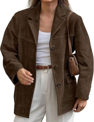 Blazer Vintage para Mujer Chaqueta Corta Ajustada de Oficina de Negocios con Solapa Manga Larga Botones y Bolsillo de Vestir de Moda Y2K (Marrón, L)