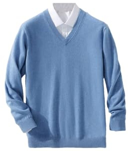 Hamthuit Pullover da uomo in cashmere caldo con scollo a V maglione in maglia da uomo maglieria maglioni camicia inferiore, blu cielo, XL