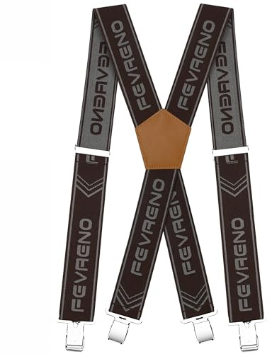 Fevaeno Hosenträger für Herren mit 4 Starken Metal Clips 5cm Breit X Form Einstellbar und Elastische Einheitsgröße Hosenträger für Männer und Damen (Braun)