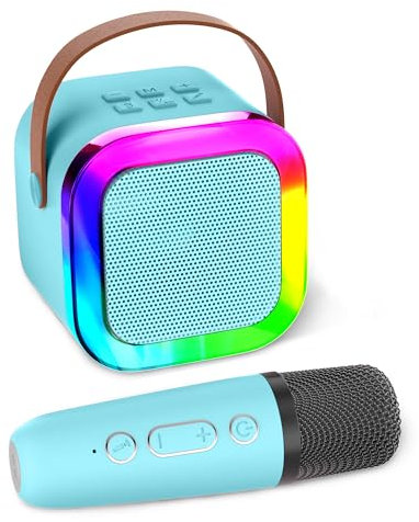 Aplsinvivi Mini Machine de karaoké pour Enfants et Adultes, Mini Machine de karaoké avec 1 Microphones sans Fil, Cadeaux d'anniversaire pour Filles âgés de 6, 7, 8, 9, 10, 12 Ans, Blue