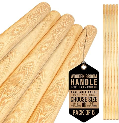 Wooden Broom Handle – Multipurpose Garden Broom Shaft, Mop Handle, Broomstick Brush Pole, Plant Support Wooden Sticks for Garden - 120cm Long Stick (Pack of 5, 1/8 (28/29mm)