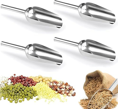 4 Pcs Eisschaufel aus Edelstahl, Edelstahl Schaufel, Mehlschaufel, Praktischer Löffel für Küche/Bar/Garten/Supermarkt, für Mehl, Eiswürfel, Essen, Kandiszucker, Bohnen (10 Zoll)