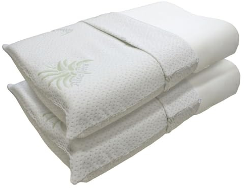 L’ANTICO ARCOLAIO - Coppia Cuscino Cervicale per Dormire Antiacaro e Anallergico, Realizzato in Memory Foam ad Alta Densità, Cuscino Cervicale Ortopedico (2, Federa con Aloe)