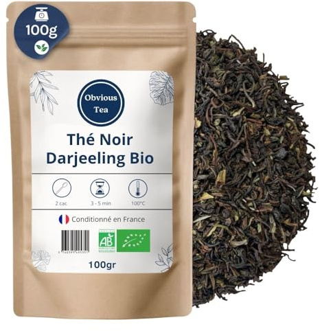 Ekologiskt Darjeeling svart te SFTGFOP1 lösbladste - Veganskt te, 100 % naturligt, GMO-fritt - Ekologiskt jordbruk - Förpackat i Frankrike - 100 g påse (50 koppar)
