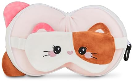 SJ GANG STYLE JAM GANG Cuscino da viaggio morbido, Gattino rosa, Gancio per trasporto, Mascherina da notte inclusa, Bambini e adulti, Idea regalo