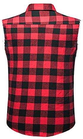 Camisa a cuadros sin mangas para hombre con bolsillos, corte ajustado, camisa de verano para hombre, camisa informal a cuadros, cuello vuelto, botones, camisa de cuadros