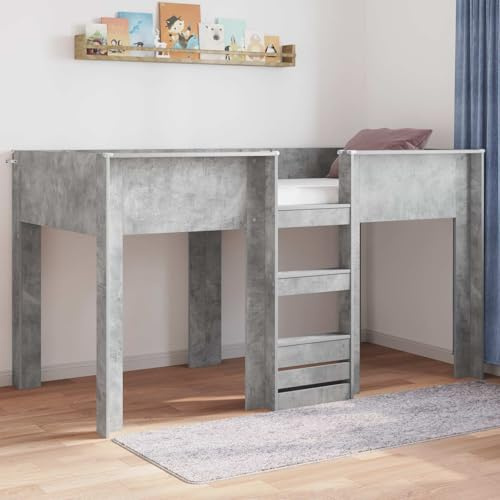 YunCangg Golvsäng för barn, betong, grå av trämaterial, 100 x 200 cm med robust ram och madrass, vilket sparar utrymme för barnrum och syskon, praktisk och hållbar