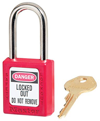 Master Lock Red Lockout Tagout Safety Padlock with Key, Metal Shackle and Non-Conductive Lock Body for Electrical Applications, 410RED