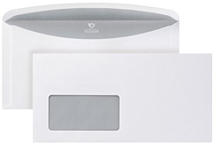 POSTHORNvelox Briefumschlag C6/5 (1000 Stück), nassklebende Fenster-Briefumschläge mit außenliegenden Seitenklappen, weiße Kuvertierhüllen mit grauem Innendruck, 114 x 229 mm, 80g/m²
