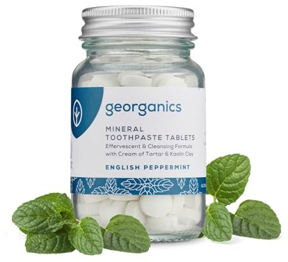 Georganics Mineral Toothtablets - Natural Effervescent Cleansing Tablets with Kaolin Clay - Vegan, SLS, Cruelty and Fluoride Free - Peppermint - 120 Tablets