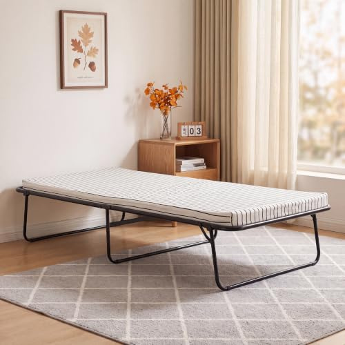 Panana 2FT6 Single Folding Bed with Mattress,Space Saving,77 x 192cm | Metal Guest Visitor Compact Bed