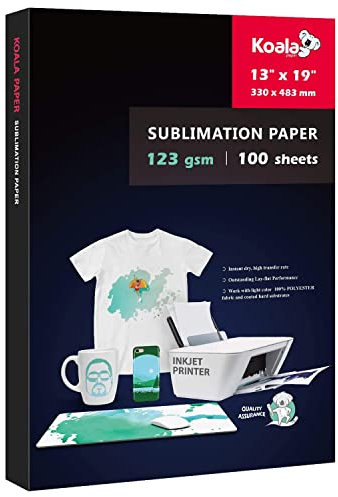 Koala Sublimationspapier, 33 x 48,3 cm, einfach zu basteln, T-Shirts, Becher, nur kompatibel mit Tintenstrahl-Sublimationsdruckern, Sublimationstinte, 100 Blatt, 123 g