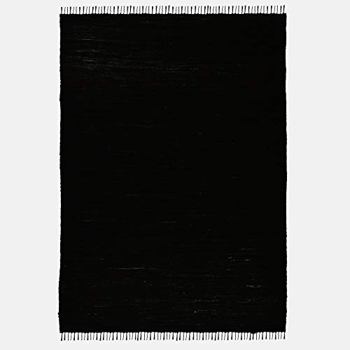 Theko | Dhurry Teppich aus 100% Baumwolle Flachgewebe Teppich Happy Cotton | handgewebt | Farbe: Schwarz | 120x180 cm