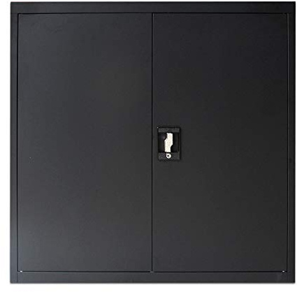 Panana Steel Office Cupboard, Metal Lockable Storage File Filing Cabinet with 2 Doors Adjustable Shelves Locking Bookcase Storage Unit Black