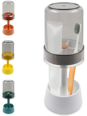 Toothbrush Holder Stand with Tooth Brush Cups/Cover, Toothpaste Holder Stand with 3Slots，Dental Storage Organizer Holder Stand, for Toothpaste (White)