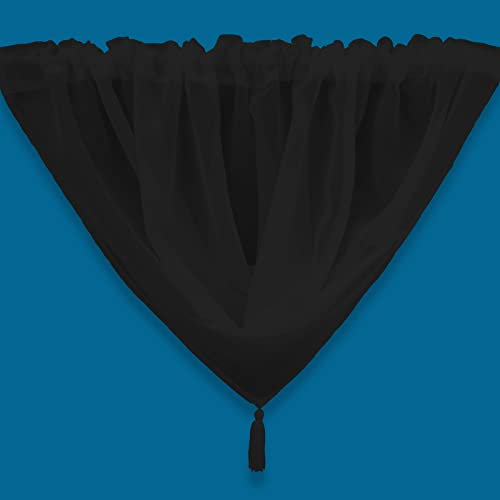 Plain Tasseled Voile Swags Net Curtains Voile Swag Valance Pelmet (Black)