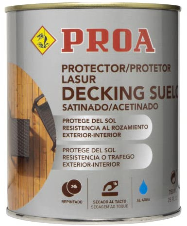 BLACK FRIDAY 20% DTO Lasur protector Decking suelo para madera al agua. 4 L. Teca. Exterior. Cuida y protege la madera de suelos con acabado natural. Satinado. Proa.