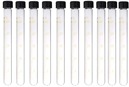 SKYPRO 10 piezas 25ml Tubos de centrífuga graduados Tubos de ensayo de vidrio con tapas de rosca Resistente a altas temperaturas Tubos de ensayo de calibración
