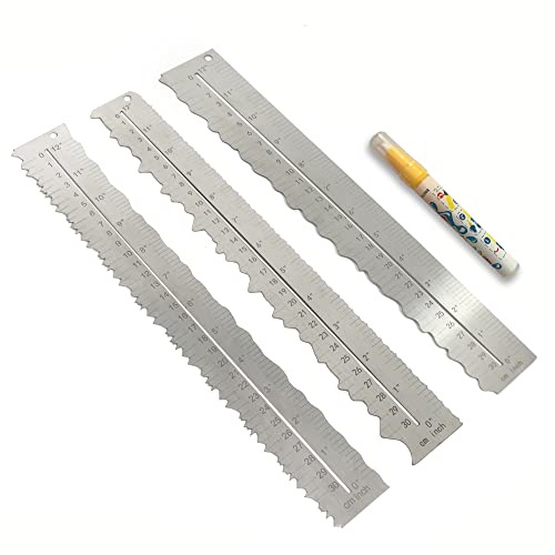 UPTTHOW Lot de 3 règles en acier inoxydable pour couper du papier à des lignes ondulées, dentelées et irrégulières, 30,5 cm, outil de mesure pour ingénierie, école, bureau, architecte et dessin