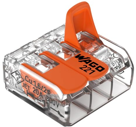 WAGO Verbindungsklemmen 221-413 | 3-polig, bis 4 mm², COMPACT Kabelverbinder mit Hebel für alle Leiterarten weltweit, bestätigte Anwendungssicherheit, 12 Stück