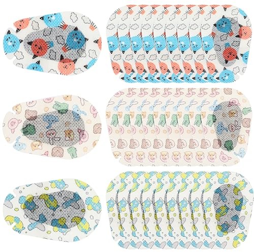 Telooco 30 Pezzi Maschera per Gli Occhi Adesiva per Bambini Bende per Gli Occhi Traspirante Bloccante la Luce Divertente Benda per Gli Occhi dei Cartoni per Bambini con Ambliopia (Stili 1)