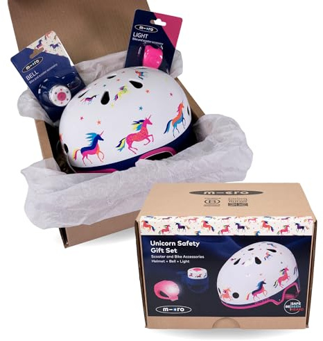 Micro Scooters | Safety Accessory Gift Set | Helmet, Light and Bell | Cycling & Scooter Accessories | Boys & Girls | Unicorn Print