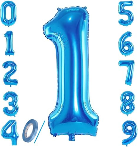 Number 1 Balloon Blue, 40 inch Foil Number Balloon for Birthday Party Celebration Decoration