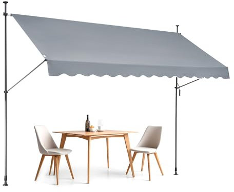 VEVOR Auvent de terrasse rétractable 350 x 120 cm, store banne manuel avec manivelle, hauteur réglable 218-310 cm, abri pare-soleil extérieure de balcon résistant aux UV pour patio, balcon, cour, gris