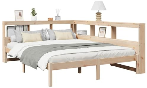 vidaXL Lit bibliothèque sans Matelas 160x200 cm Bois Massif de pin, lit, Meuble de Chambre, lit en Bois Massif, lit Double, lit en Bois