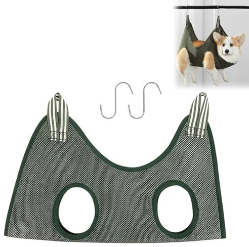 Hundepflege Hängematte, Haustierpflege-Hängemattengeschirr, Hängegeschirr für Nageltrimmen, Hundehängematte, für Hunde zum Krallenschneiden und Krallenpflege, mit 2 S-Förmigen Metallhaken, 51CM x 75CM