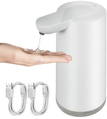 ILIKEPOW Automatic Soap Dispenser 350ml/12.3oz USB Rechargeable (2x Cables) Touchless Waterproof Hand Dish Soap Dispenser for Kitchen Bathroom Hotel, Countertop, Liquid Type, White