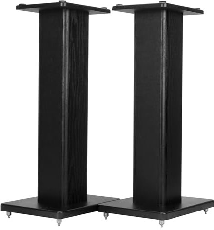 Suuiwau 24 inch(60cm) Wood Grain Speaker Stands Universal Speaker Stands Floor Pair Heavy Duty Surround Sound Studio Monitor Stand for Home Theaters with Sand Filling Tuning Function, Black