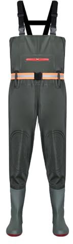 ENEN Wathose Herren Damen Wasserdicht Neopren gr 36-46 Wathose mit Stiefeln, Atmungsaktiv Verstellbare Schultergurte Anglerhose Angelhose Watstiefel Angelbekleidung (Armeegrün,38)