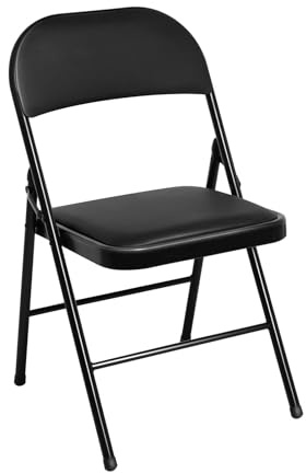CROWNSHOP 1Pcs Folding Chairs 44x45x78cm Folding Faux Leather Chair Backrest Padded Side Chair Padded Event Seats Metal Frame or Guests and Desks