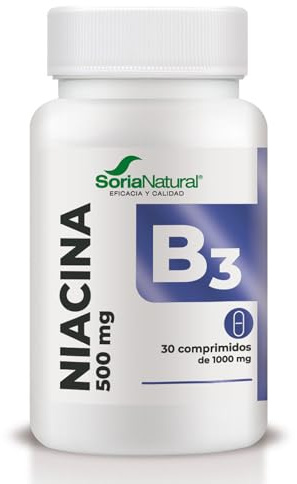 Soria Natural Niacina Vitamina B3 Liberación Sostenida - Energía y Metabolismo Saludable - Salud Cardiovascular y Cerebral - Liberación Sostenida MÁXIMA ABSORCIÓN - 30 comprimidos