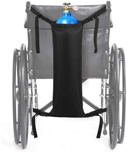 VICASKY Soporte para botellas de oxígeno para sillas de ruedas, bolsa de almacenamiento plegable portátil, color negro para una fijación segura y ahorra espacio