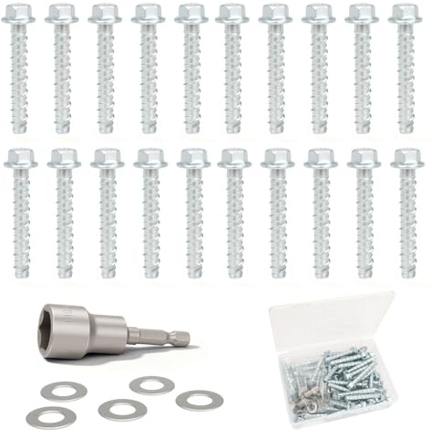 Galvanized Concrete Screws, 3/8 x 3 -20PCS Masonry Screws for Concrete, Hexagon Head Anchor Bolts for Concrete and Cement Blocks(Boxed with Socket and Washers)