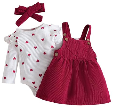 Generisch Tenue d'hiver 2025 pour bébé fille Body à manches longues Robe chasuble en velours côtelé Bandeau pour mode bébé/tout-petit, Rose, 3-6 mois
