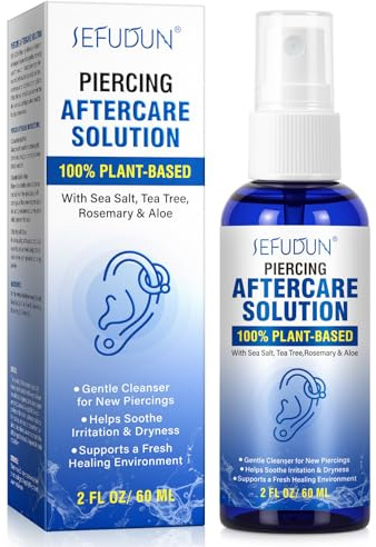 Piercing Cleaning Solution - Piercings Aftercare Spray, Saline Solution Piercing, Cleanses Soothes for Piercings on Ear, Nose & Navel, 60ml
