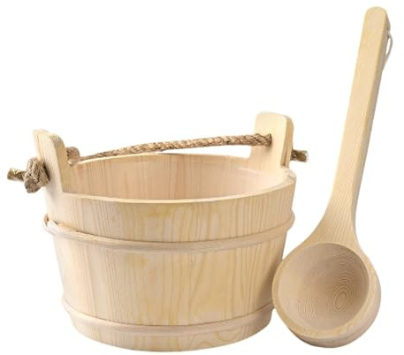 LIXSAZSE Handmade 4L Wooden Bath Bucket with Ladle Spoon Durable Accessories for Comfort During Relaxation and Sauna Sessions 4L Sauna Bucket and Ladle Set Handmade Bathroom
