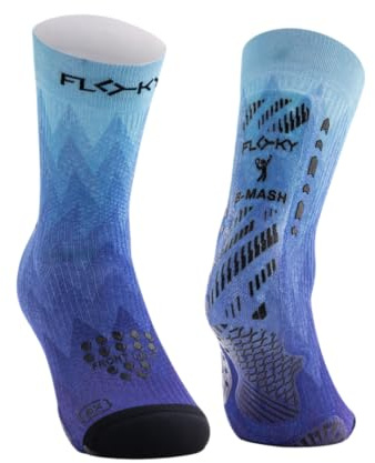 FLOKY S-Mash 3D Calcetines Padel Biomecánicos Calcetín Tenis y Padel Antideslizante Tobillo Estabilizado Protector del tendón de Aquiles Soporte de Plantilla para Comodidad y Recuperación, Ice Comet
