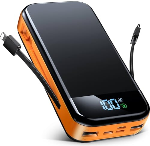 60000mAh 35W Power Bank Portable Charger, Fast-Charging Station Battery Charger with LED Light, Built-in Cables, PC, 5 Charging Ports for Phones, Tablets, Laptops, Camping, Hiking, Emergencies