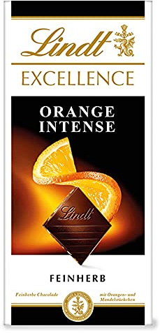 Lindt Schokolade Excellence Orange | feinherbe Schokolade mit Orange und Mandelstückchen | Tafel mit mindestens 48% Kakao | glutenfrei | laktosefrei | 100g