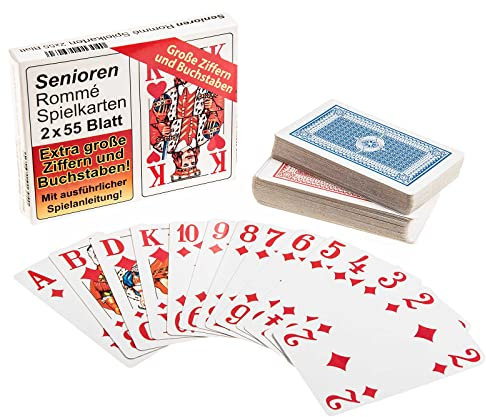 SIDCO Spielkarten Romme Senioren Canasta Bridge Poker 2 x 55 Blatt Karten große Ziffern