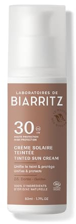 Laboratoires de Biarritz - Crème Solaire Visage Teintée Dorée - SPF30 - ALGA MARIS® Certifiée Bio - Protection Anti-UVA/UVB et Lumière Bleue - 50 ml - Fabriquée en France